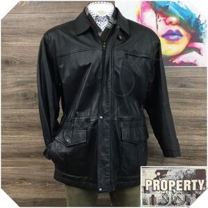 VINTAGE Mens Leather Jacket Blazer Casual‎ Sport Coat Size L Quilted Black Zip
